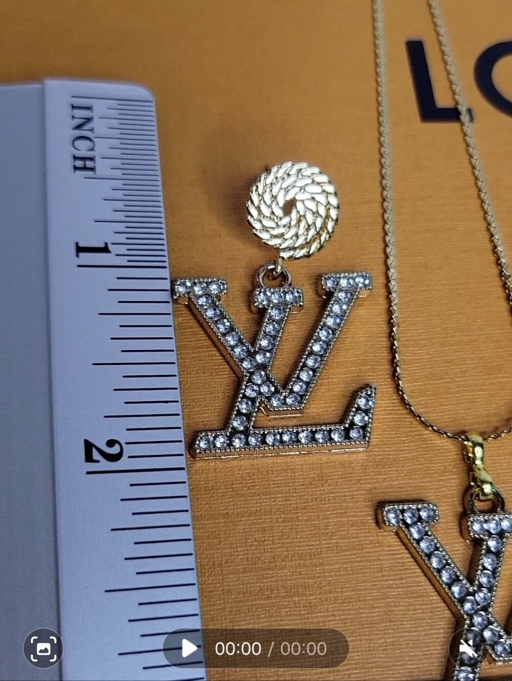 LV Crystal Gold Monogram Drop Earrings